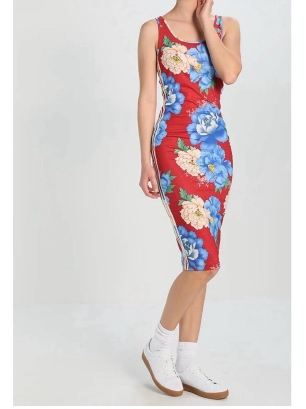 adidas x Farm Rio Chita Red & Blue Floral Bodycon Tank Dress - Picture 3 of 13